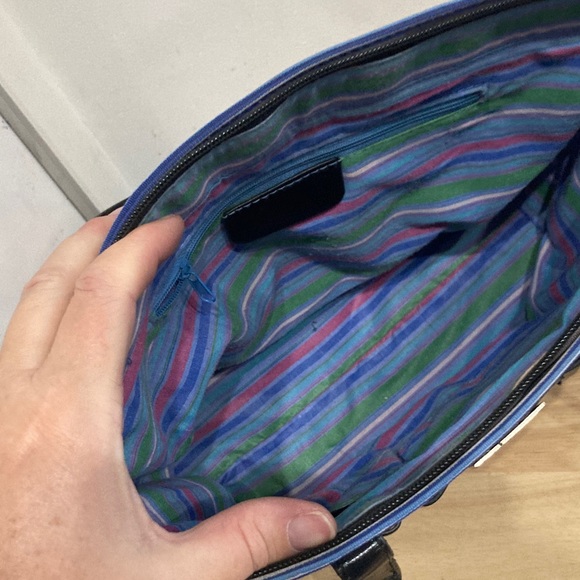 Vintage Y2K Kate Spade Blue and Brown Striped Handbag - Picture 4 of 9